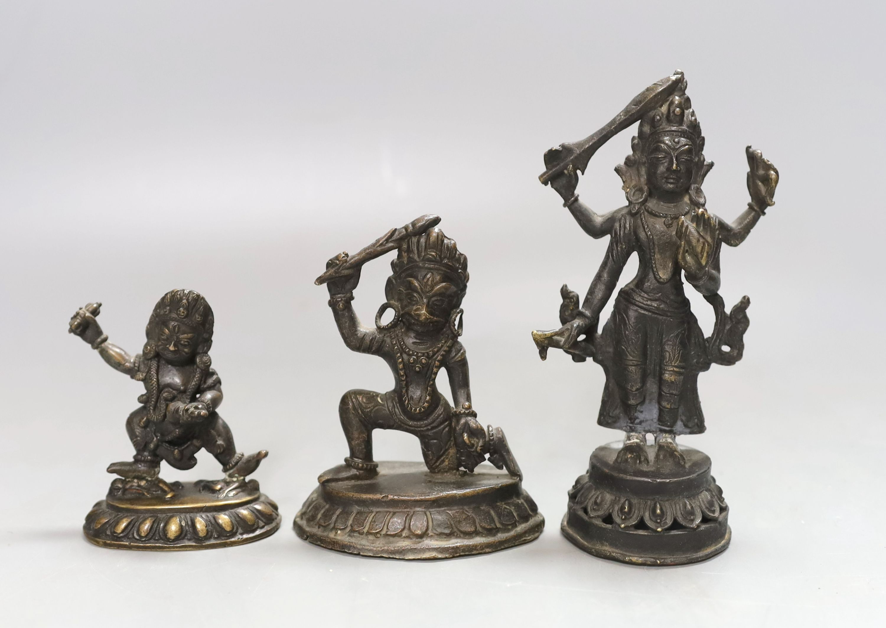 Three Indian bronze figures of Buddhist deities - tallest 14cm